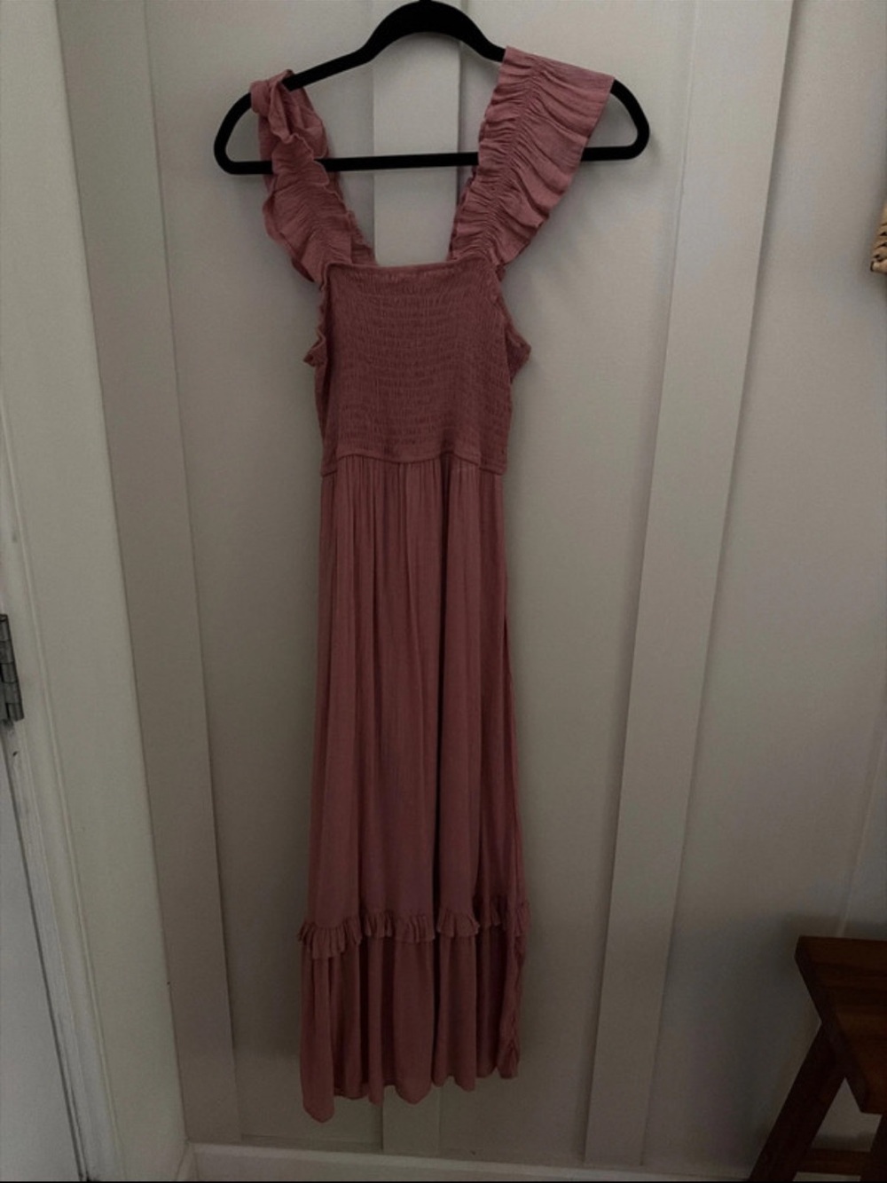 Sweet Wanderer Ruffle-Shoulder Maxi Dress - Dusty Rose